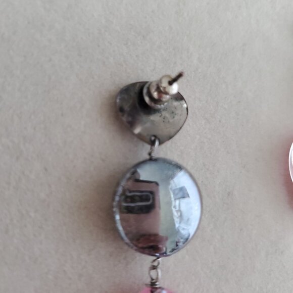 ANTICA MURRINA Murano Glass Drop Earrings Candy Pink Gunmetal Foil Glass Silver - Picture 6 of 7